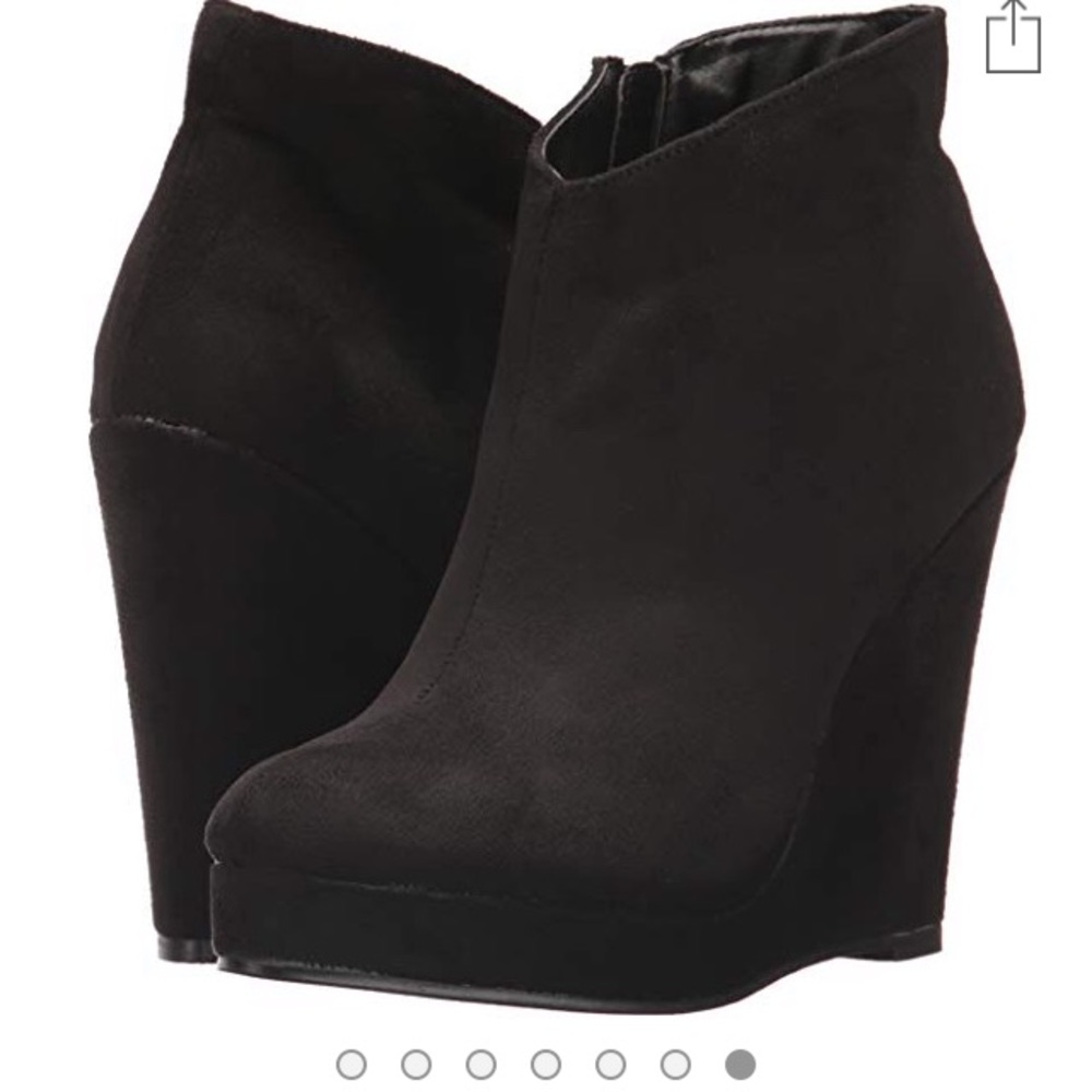 Michael Antonio black wedge, high heeled booties